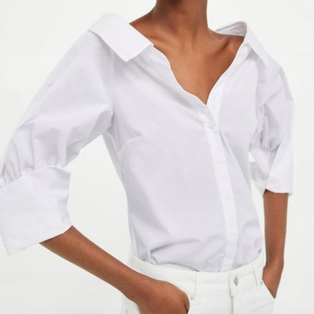 Zara NWT Open Neck Button Down